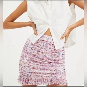 Free people Romi mesh white pink Floral Pink Mini Skirt extra small XS